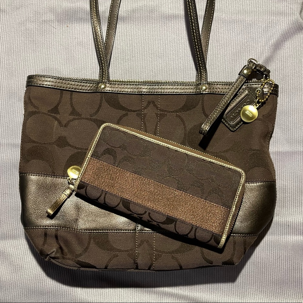 Coach Brown/Bronze Patent Tote & Wallet